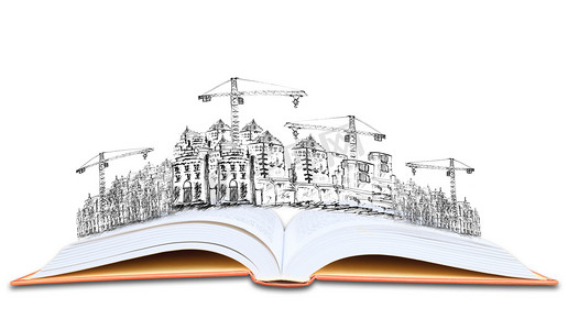 打开的书和建筑施工知识的体系结构