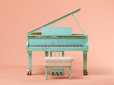 盛大开业dm摄影照片_蓝色盛大钢琴在粉红色背景3d 例证