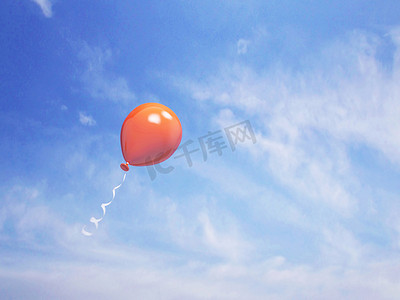 在蓝色的天空中单橙色气球