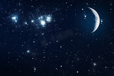 时间元素摄影照片_背景夜空的星星和月亮。这幅图像由美国国家航空航天局提供的元素