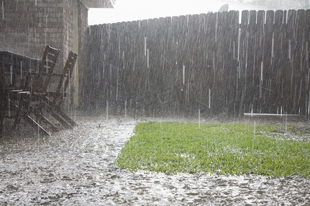 雨天自然摄影照片_大雨在后院