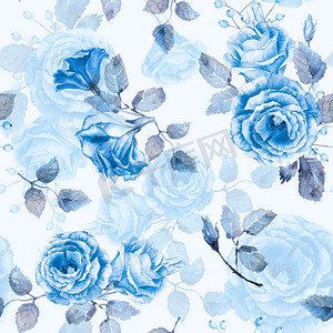 无缝模式的水彩蓝玫瑰.