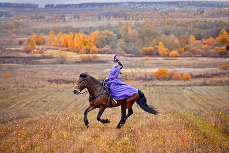 夫人在骑在马打猎的习惯