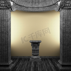 古典背景摄影照片_3D制作的石柱、基座和墙纸