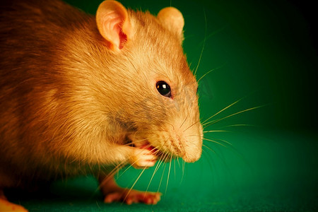 老鼠摄影照片_绿色背景上的老鼠。