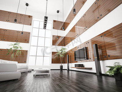 客厅采用乌木木板，室内3D渲染