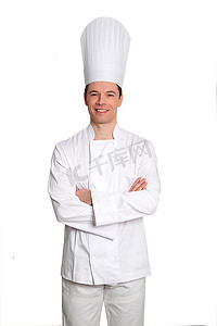 厨师双手交叉站在白色背景上