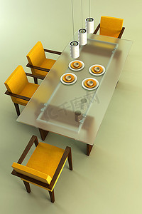 起居室三维摄影照片_现代餐饮场景的三维渲染
