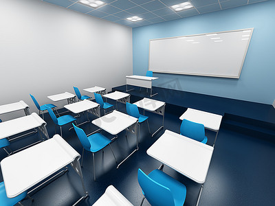 现代化的教室。3D渲染