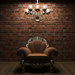 3D图形制作的发光砖墙和椅子