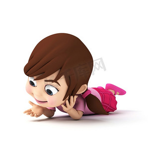 一个小女孩的3D渲染插图