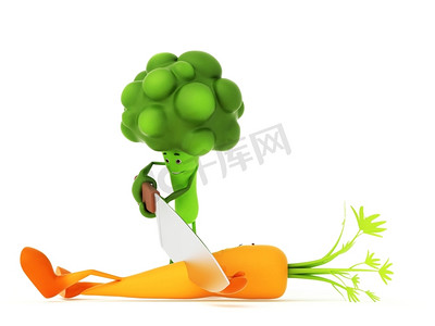 绿色食物插图摄影照片_一些有趣的食物角色的3D渲染插图
