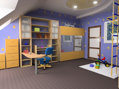 儿童房摄影照片_阁楼公寓儿童房现代设计(3D图像)