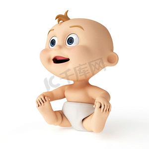 财神爷卡通图片摄影照片_3D渲染的可爱婴儿的卡通插图