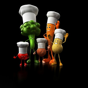一些有趣的食物角色的3D渲染插图