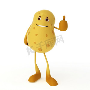 食品角色-土豆的3D渲染插图