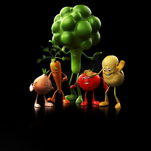 一些有趣的食物角色的3D渲染插图