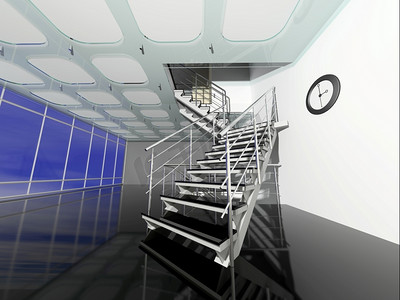 现代商务办公大厅内部有楼梯