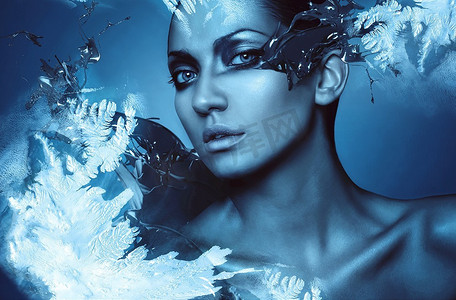 画名：冬天的女人Portrait of Winter Woman with Snow Splash