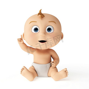 3D渲染的可爱婴儿的卡通插图