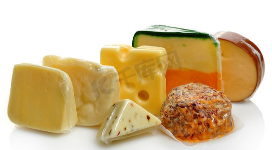 产品包装摄影照片_真空包装中的干酪品种