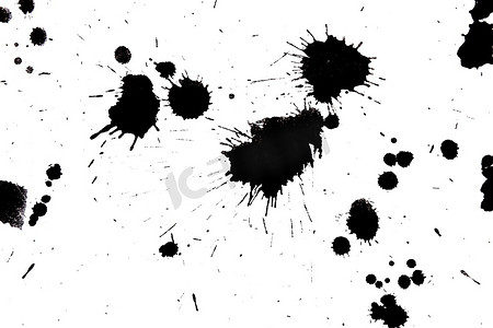 黑色墨水飞溅。光泽笔刷油漆污点、污渍、艺术斑点、油污、抽象水滴。扑通一声，流畅的插图。