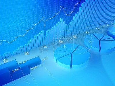 统计、金融、证券交易和会计(3D空间中不同类型的图表)