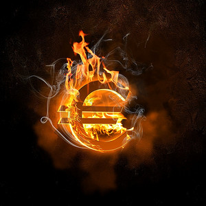 鲁莽摄影照片_火焰中的欧元符号