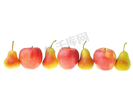 成熟可口的红黄梨和白苹果