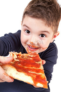 必胜摄影照片_吃披萨的男孩