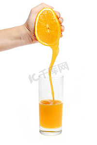 手腊摄影照片_女人手倒橙汁