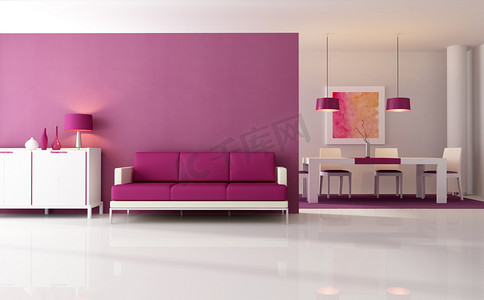 创意吊灯摄影照片_现代紫色客厅