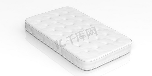 白色背景上的 3d 渲染床垫。