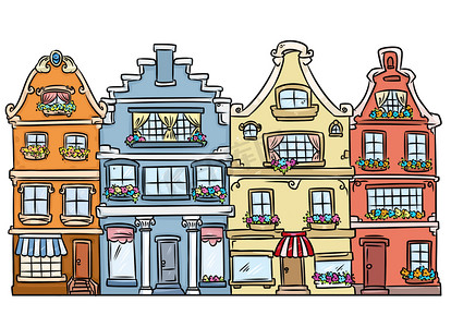 城市街道建筑欧洲房子卡通 