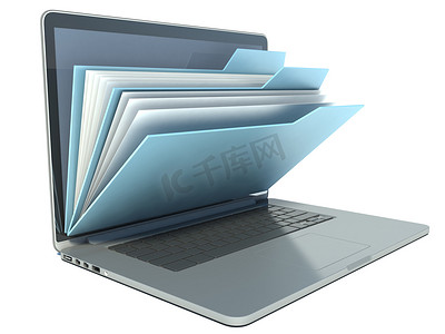 蓝色文件夹的笔记本电脑