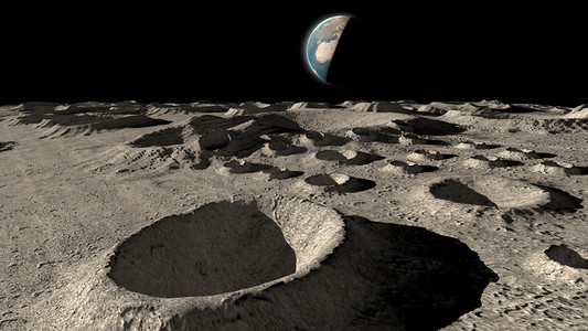 科技空间摄影照片_月球表面和地球空间的黑色背景