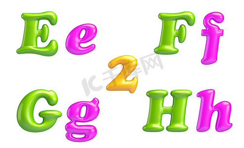 字体摄影照片_3D字体创意。ABC收藏品。与世隔绝。字母打字字母，带有数字和符号。E、F、G、H和2。高质量干净锐利的字母。