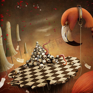 概念图的童话故事爱丽丝梦游仙境 》 火烈鸟和蘑菇.