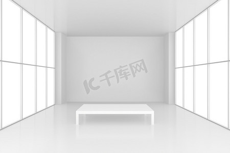 基座与 windows 白色的空间中。3d 渲染