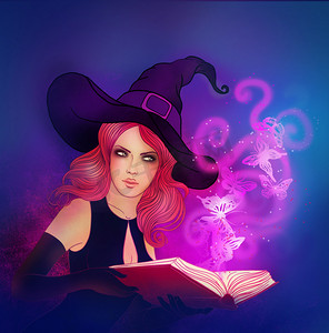 拿着一本魔法书的女巫