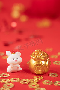新年春节白兔室内金币摄影图配图