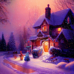 冬天冬季卡通摄影照片_童话圣诞卡冬天在城市