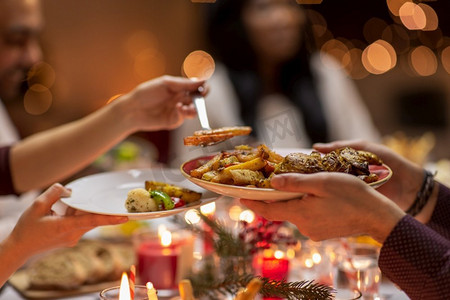  盘子，手，圣诞节，晚餐
