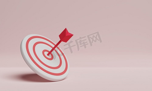 红色飞镖板作为业务目标在红色背景。企业成功与挑战理念。3D插图渲染
