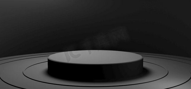 圆形背景的最小黑色圆形产品领奖台展示舞台。抽象对象和商业广告概念。3D插图渲染