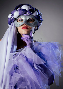 神秘面具人摄影照片_神秘的女人与嘉年华面具3
