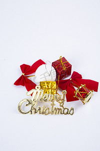 英文圣诞金色红色蝴蝶结礼物节日外国字母