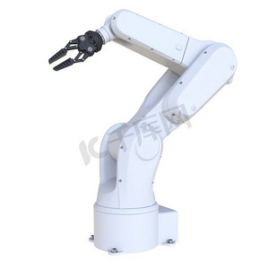 线状摄影照片_工业机器人手臂孤立在白色上。3D插图。白色工业机械臂