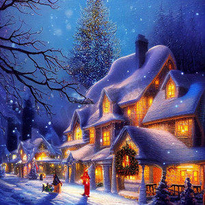 冬天冬季卡通摄影照片_童话圣诞卡冬天在城市