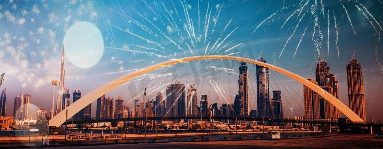阿联酋迪拜新年庆祝活动中的烟花